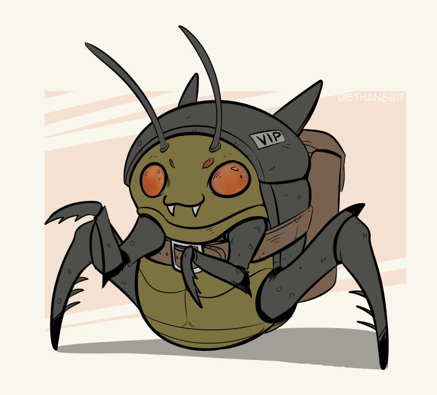 absurdres, backpack, bag, belt, ethan8bit, fangs, full_body, highres