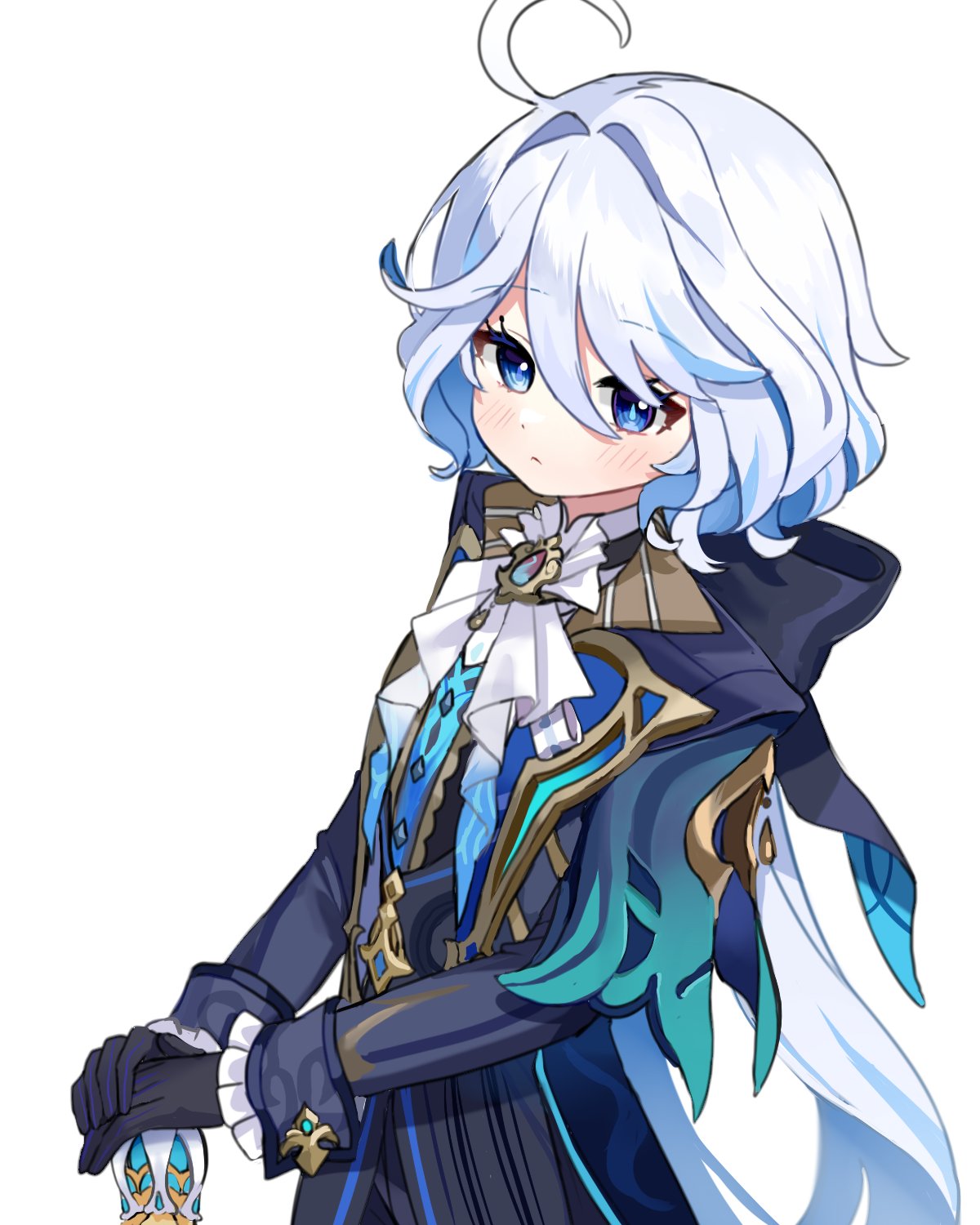 1girl, ahoge, alternate_costume, aqua_hair, ascot, blue_eyes, bow, commentary_request