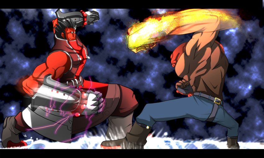 battle, belt, blazblue, crossover, gauntlets, glasses, guilty_gear, highres