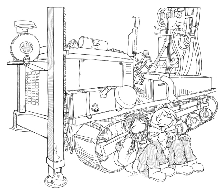 2girls, bird, birdweon, candy, chito_(shoujo_shuumatsu_ryokou), chocolate, chocolate_bar, closed_eyes