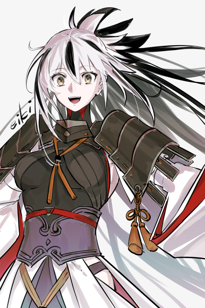 1girl, armor, black_hair, black_shirt, black_skirt, breasts, collar, eiki_(eikityou_55)