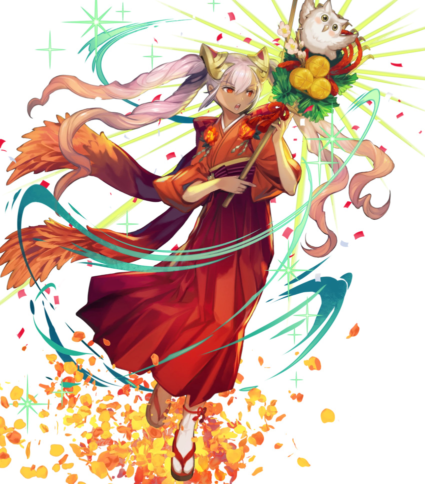 1girl, dark-skinned_female, dark_skin, fire_emblem, fire_emblem_heroes, highres, holding_rake, japanese_clothes