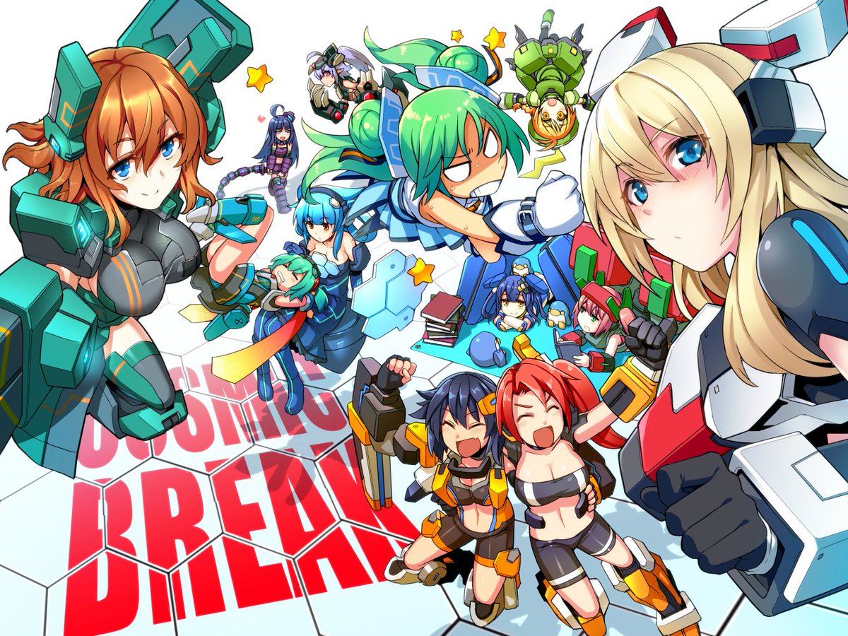 aqua_eyes, aquila_girl, berzelius_girl, black_hair, blonde_hair, blue_eyes, blue_hair, blush