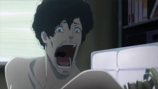 atlus, black_hair, cap, catherine, catherine_(game), open_mouth, soejima_shigenori, sweat