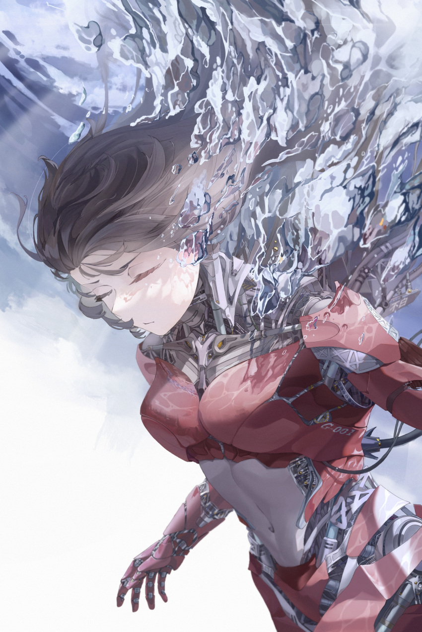 1girl, absurdres, air_bubble, artist_name, brown_hair, bu_bai_(wres2744), bubble, cable