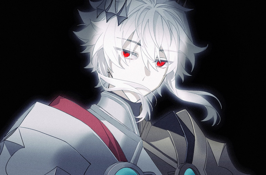 1boy, armor, black_background, charlemagne_(fate), charlemagne_(third_ascension)_(fate), covered_mouth, expressionless, fate/grand_order