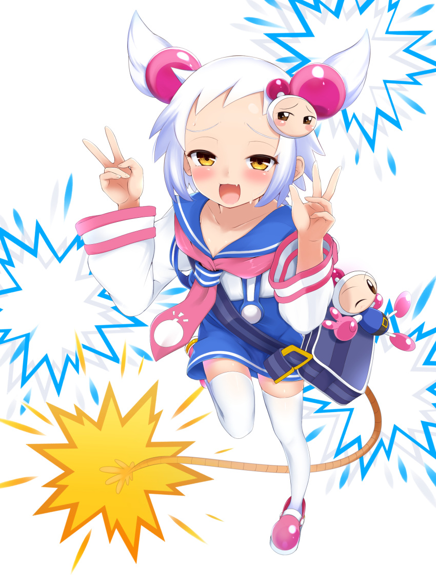 1girl, argentum_2o, bag, blue_sailor_collar, blue_skirt, blush, bombergirl, character_hair_ornament