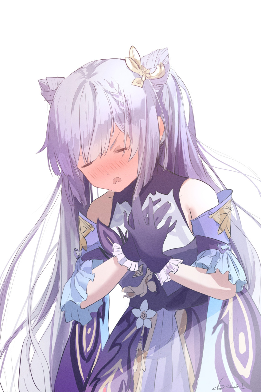 1girl, absurdres, bare_shoulders, blush, braid, bu_bai_(wres2744), chinese_commentary, closed_eyes