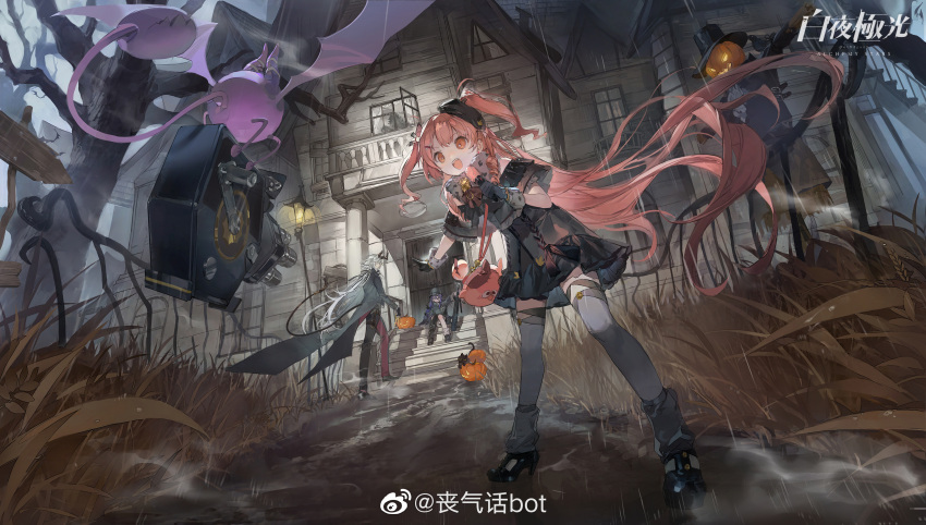1boy, 2girls, absurdres, alchemy_stars, animal_bag, ankle_socks, asymmetrical_footwear, bag