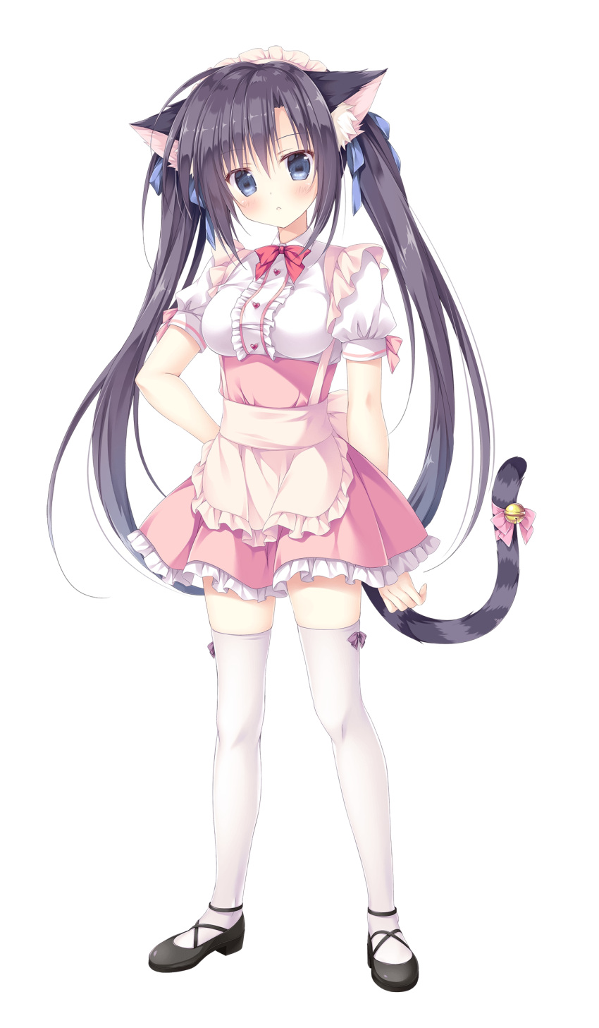 1girl, absurdres, amairo_chocolata, animal_ear_fluff, animal_ears, apron, bell, black_footwear