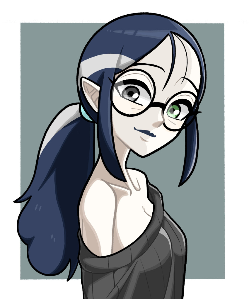 1girl, absurdres, blue_hair, glasses, grey_hair, heterochromia, highres, lilith_clawthorne