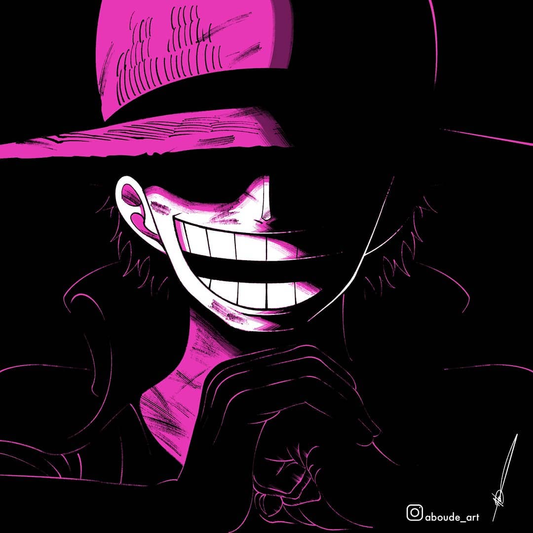 1boy, aboude_art, aged_down, black_hair, clenched_hand, gol_d._roger, hat, instagram_logo