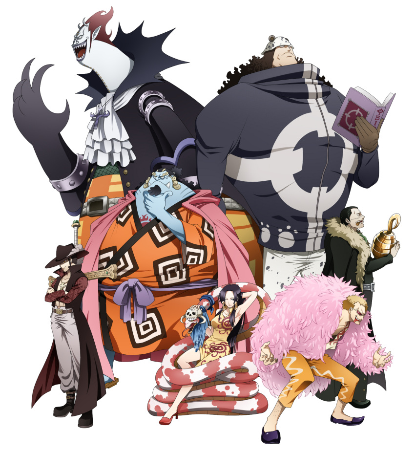 boa_hancock, donquixote_doflamingo, dracule_mihawk, gecko_moria, highres, jimbei, kamakiri, one_piece
