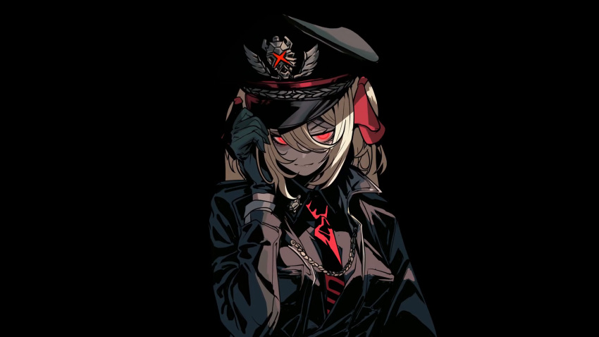 black_coat, black_headwear, coat, evil_neuro-sama, highres, indie_virtual_youtuber, lapels, military_uniform