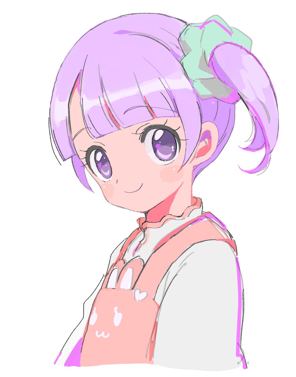 1girl, blunt_bangs, child, closed_mouth, collared_shirt, commentary_request, cropped_torso, green_scrunchie