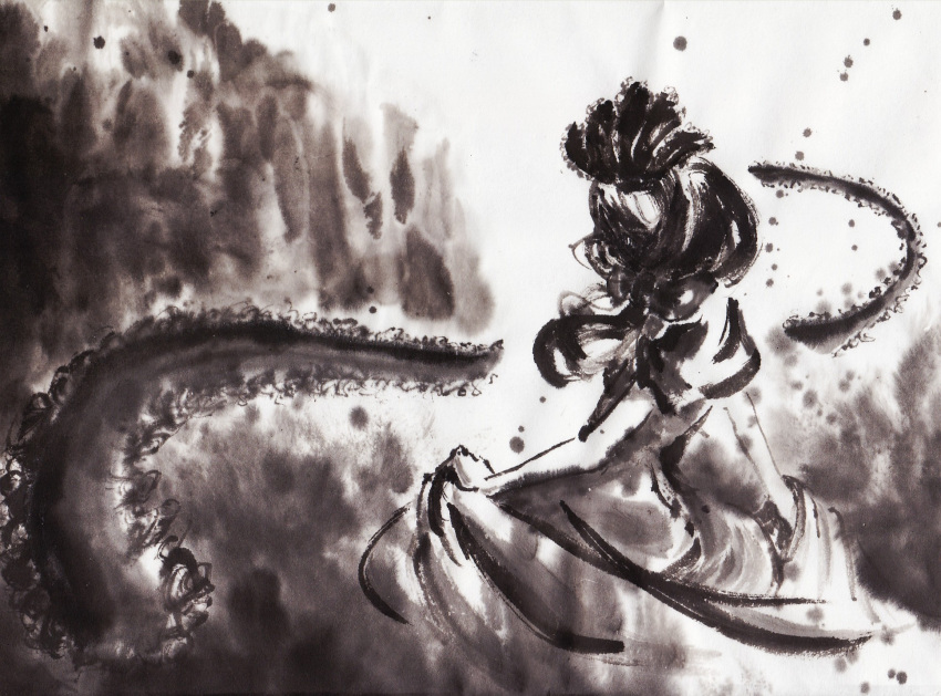 highres, kagiyama_hina, let, monochrome, touhou