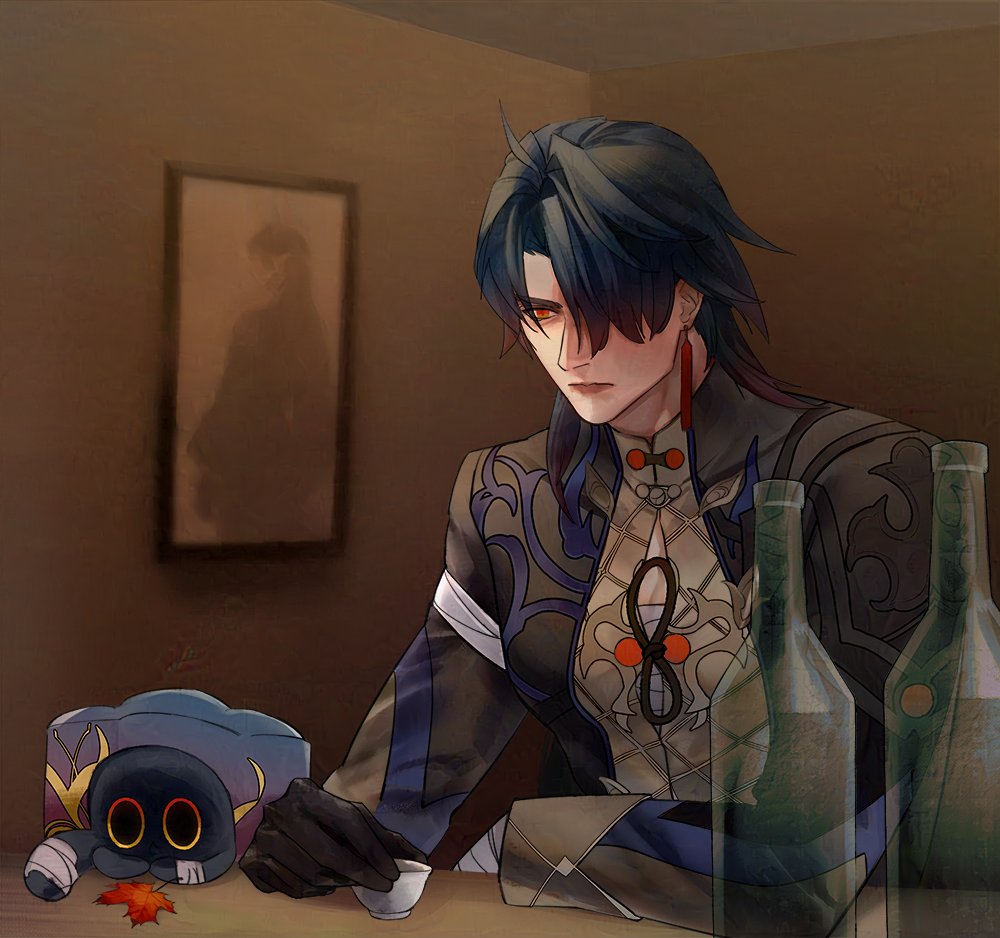 1boy, :<, baka_mitai_(meme), bandaged_arm, bandaged_tail, bandages, black_cat, black_gloves