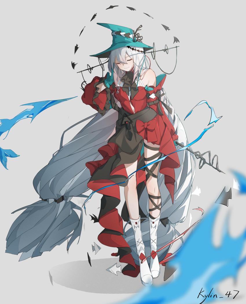 1girl, absurdly_long_hair, absurdres, arknights, ascot, bare_shoulders, black_ascot, black_sash