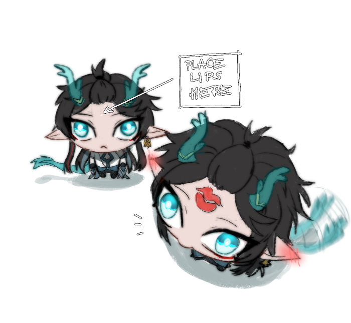 1boy, :<, aqua_eyes, aqua_tail, arrow_(symbol), bangs_pinned_back, black_hair, blush