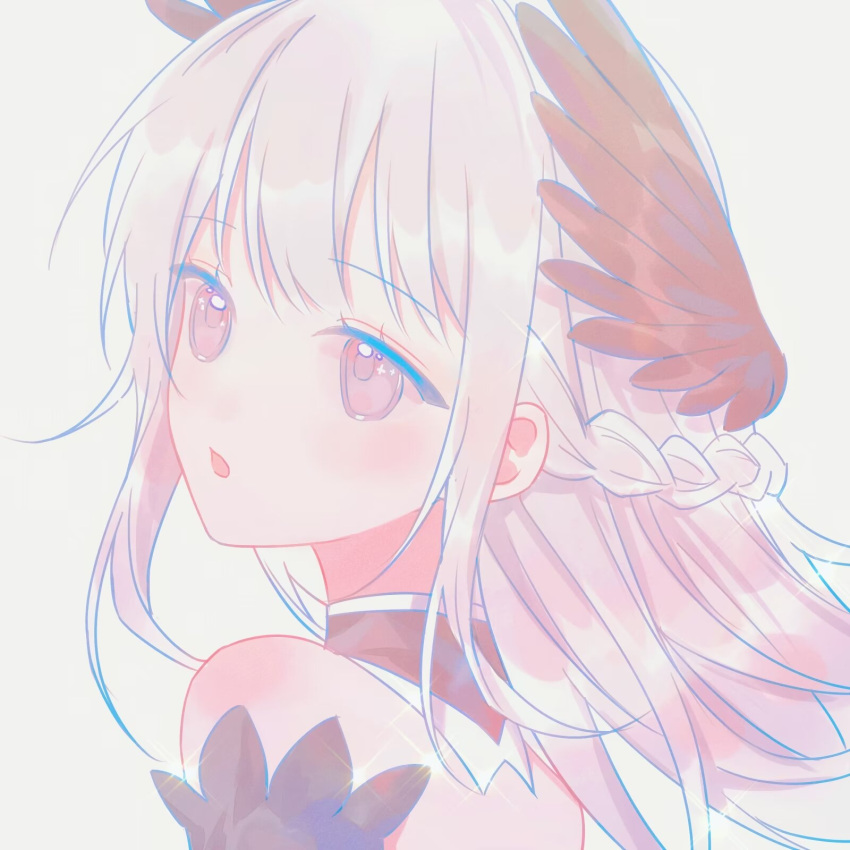 1girl, backless_outfit, bare_shoulders, black_collar, black_sleeves, black_wings, braid, collar