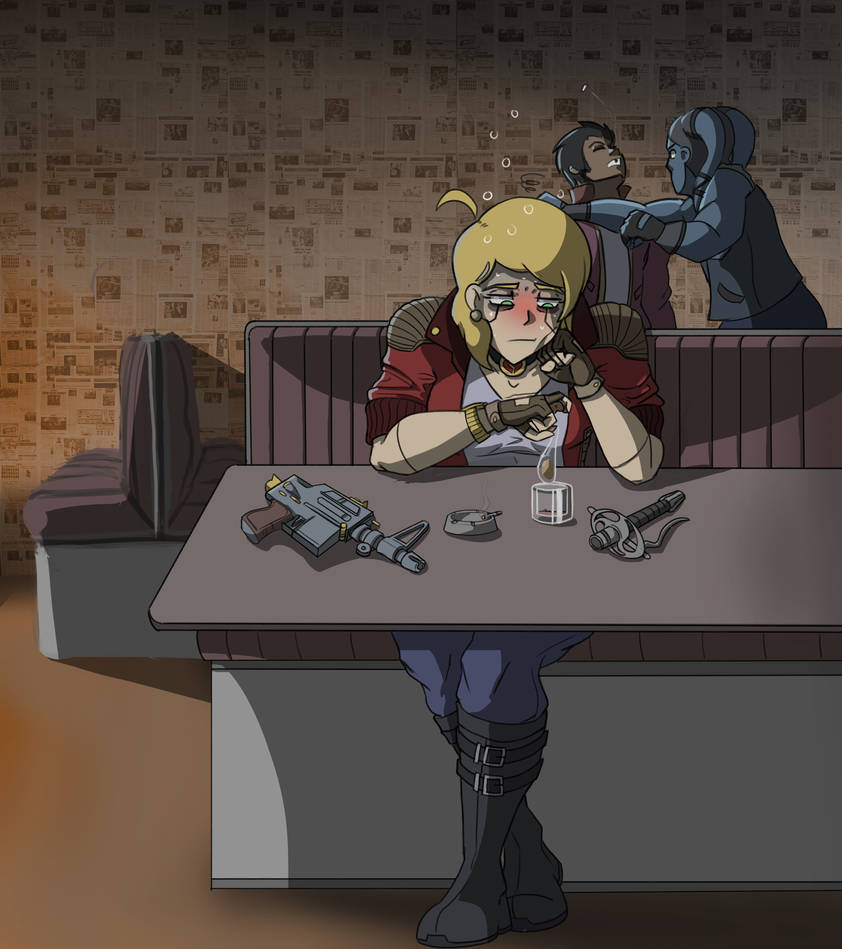 bar_(place), cigarette, detective, energy_sword, hangover, jaeger_(pacific_rim), lightsaber, littlemisscalculated