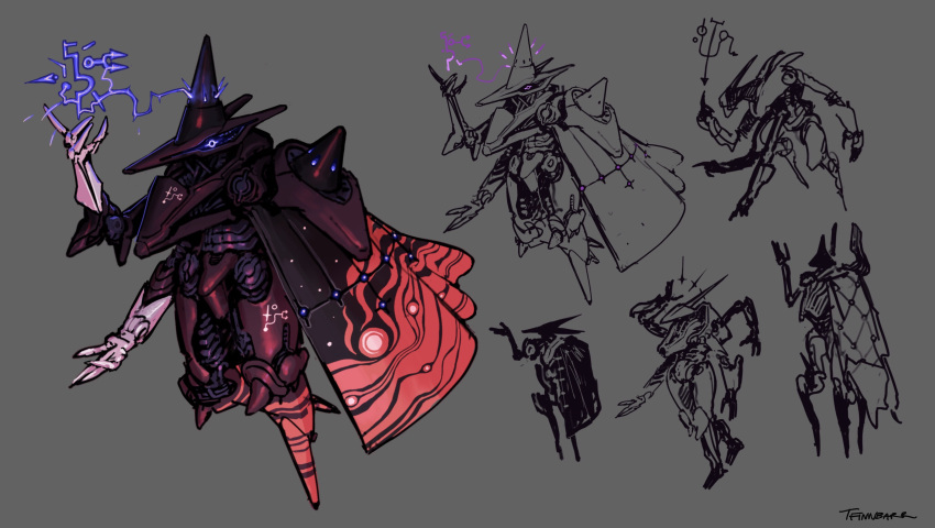 absurdres, armor, black_armor, concept_art, extra_arms, fantasy, glowing, glowing_eyes