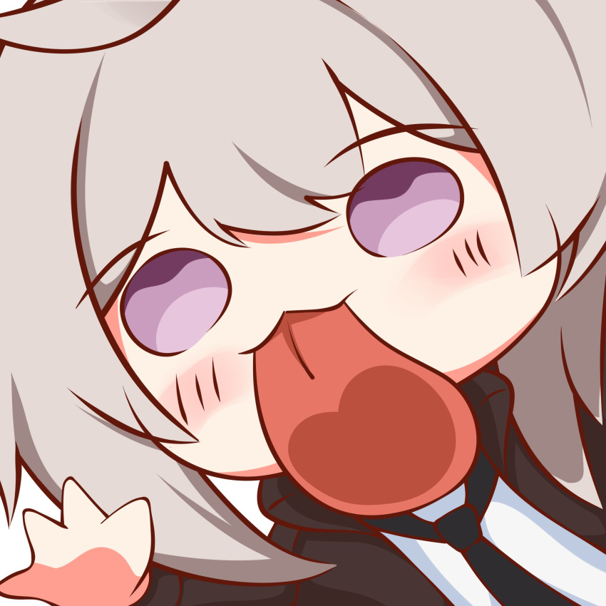 1girl, :3, against_fourth_wall, ahoge, blush, chibi, girls_frontline, grey_hair