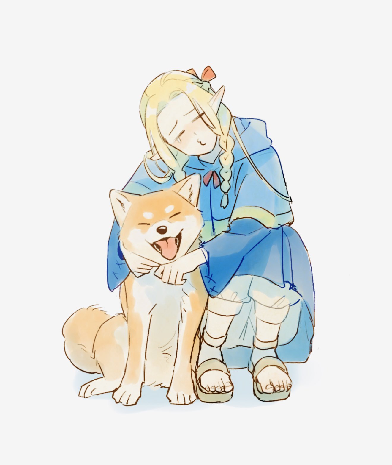 1girl, affectionate, animal, animal_hug, blonde_hair, blue_capelet, blue_robe, braid