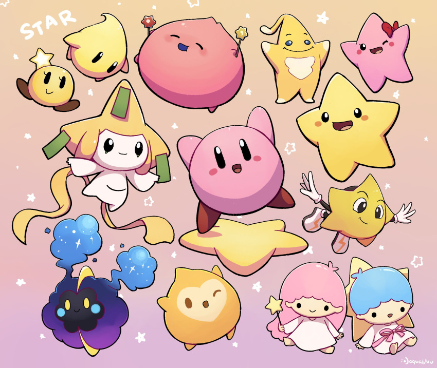1boy, 1girl, :d, ;d, ^_^, aquabluu, arms_up, black_eyes