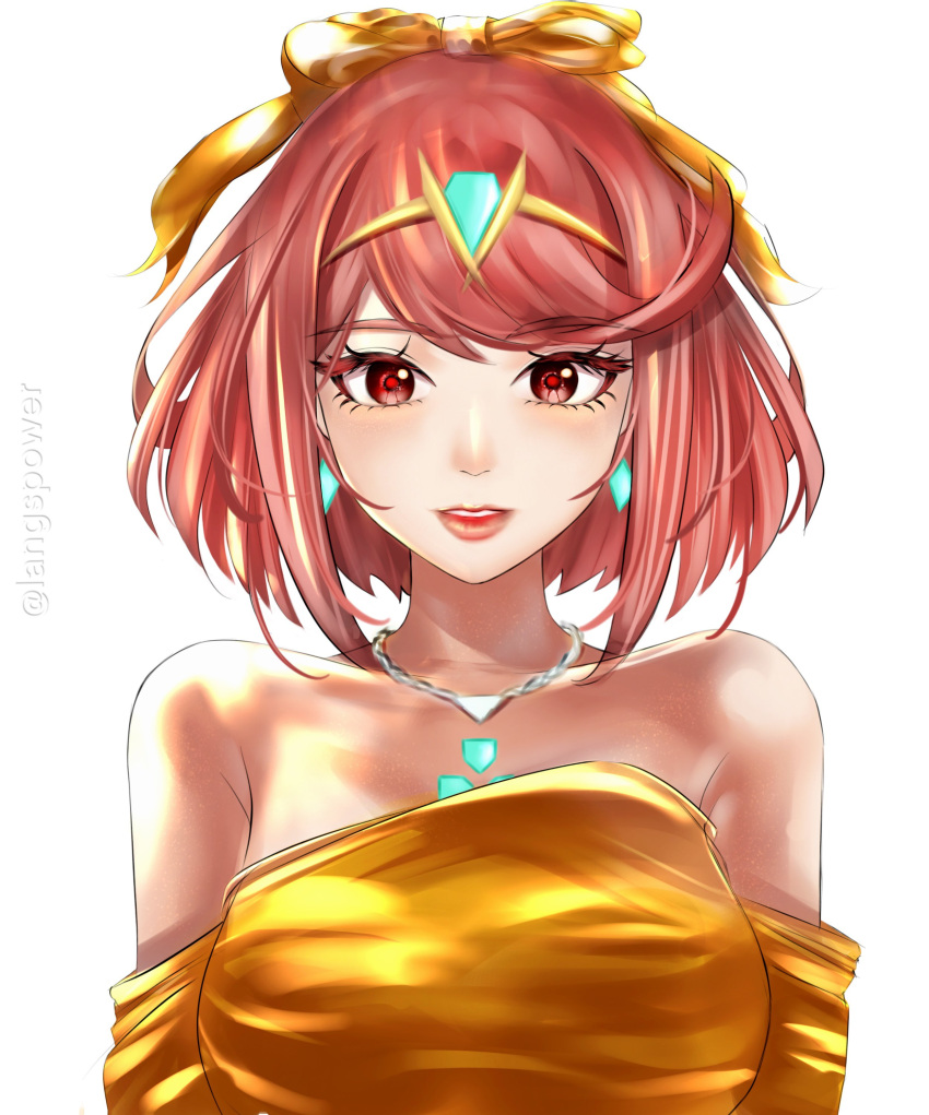 1girl, absurdres, alternate_costume, armpit_crease, bare_shoulders, bow, bowl_cut, commentary