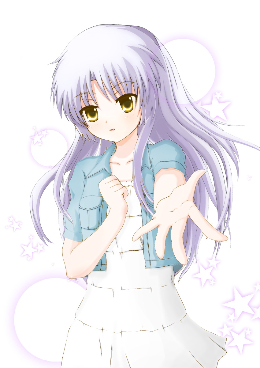 angel_beats!, blacklolicon, blue_hair, casual, foreshortening, highres, long_hair, sevendayswar