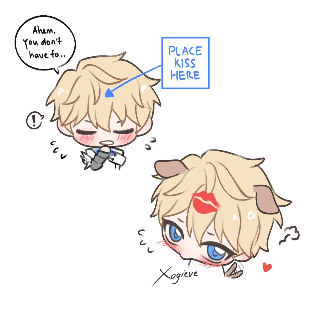 !, 1boy, animal_ears, artist_name, blonde_hair, blue_eyes, blush, chibi
