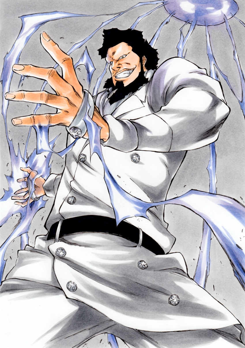 1boy, bankai, beard, belt, black_belt, black_hair, bleach, bleach:_sennen_kessen-hen
