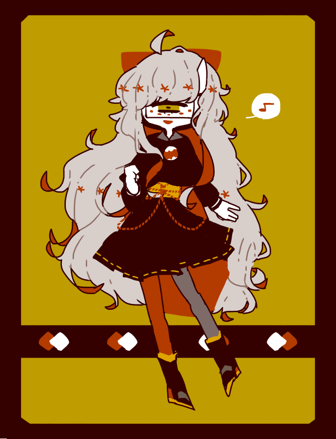 1girl, ahoge, arm_at_side, aru_choumiryou, asymmetrical_legwear, black_border, black_capelet, black_footwear