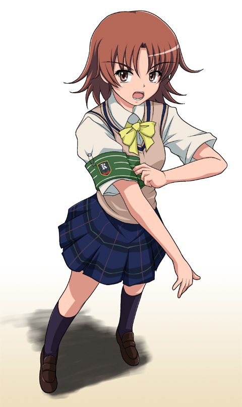 brown_eyes, brown_hair, from_above, hoshikawa_maki, parody, plaid, plaid_skirt, pleated_skirt