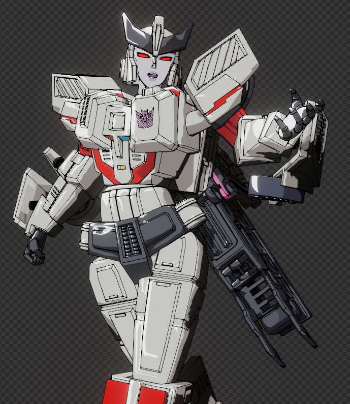 1girl, 3d, andypurro, blender_(medium), decepticon, helmet, humanoid_robot, mecha, megaempress, narrow_waist, pink_lips, red_eyes, robot, robot_girl, science_fiction, transformers
