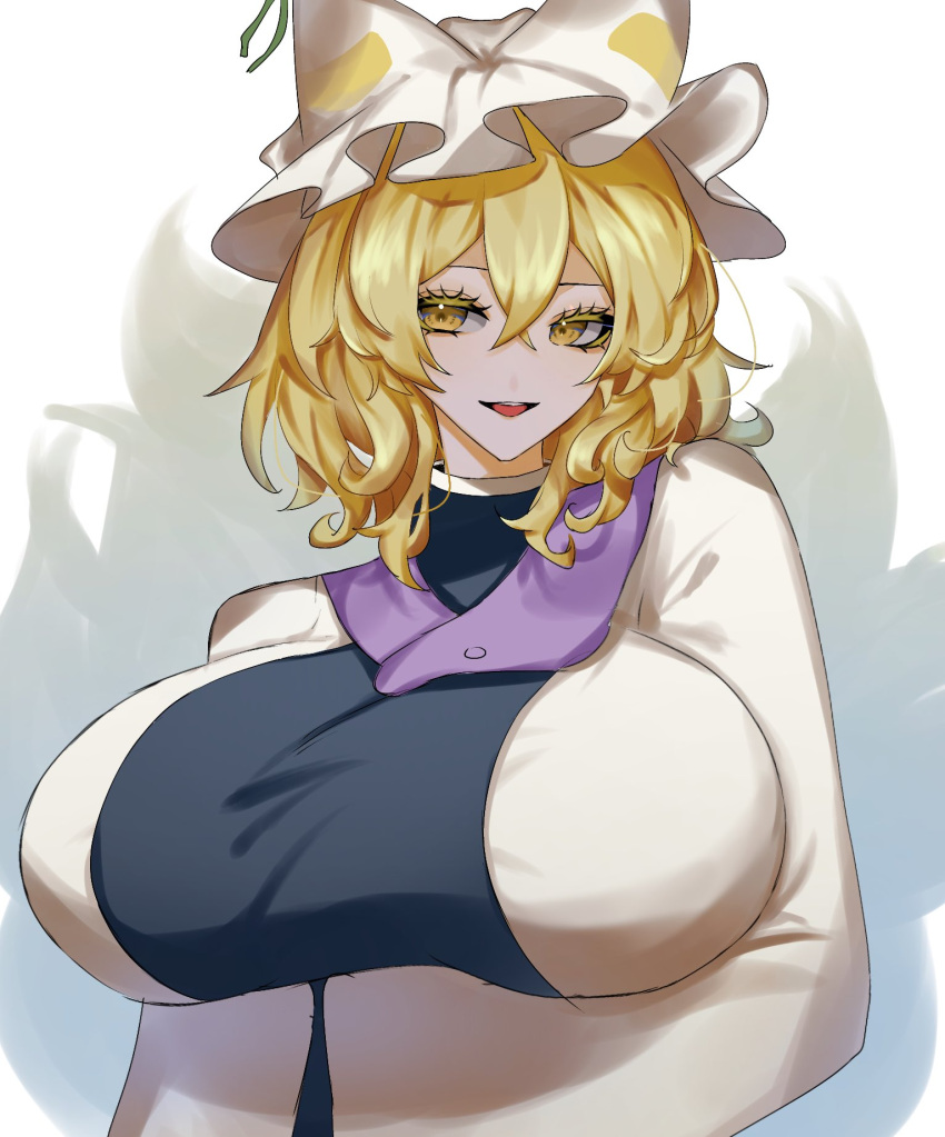 1girl, blonde_hair, blue_tabard, breasts, dress, hat_iue, highres, large_breasts
