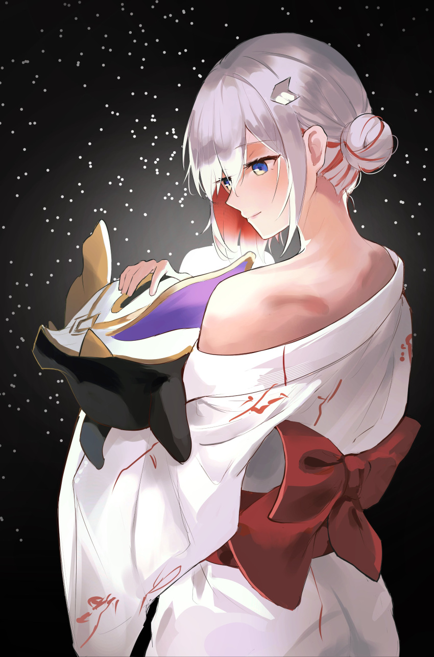 1girl, absurdres, alternate_costume, alternate_hairstyle, bare_shoulders, black_background, blue_eyes, closed_mouth