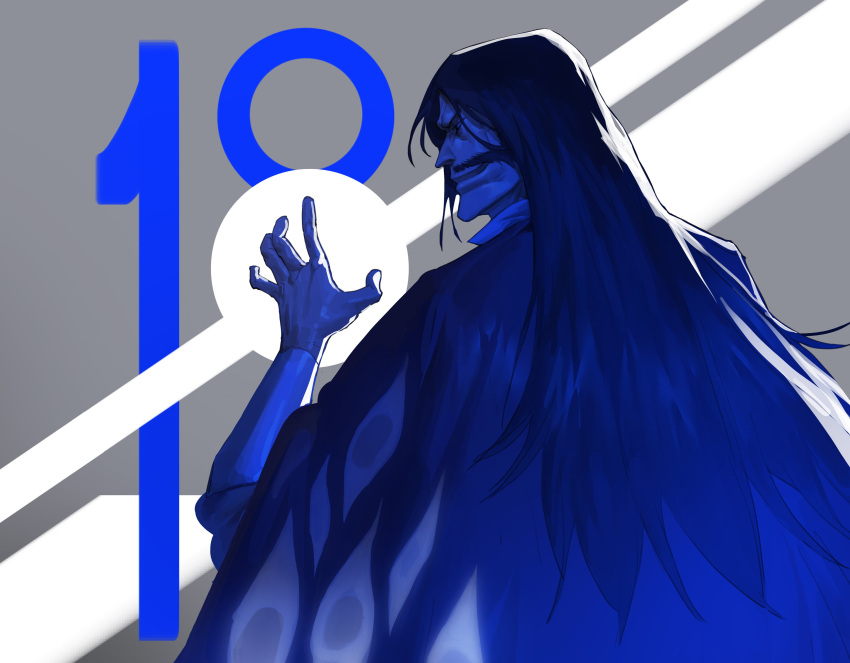 1boy, absurdres, black_eyes, black_hair, bleach, blue_theme, cape, chin