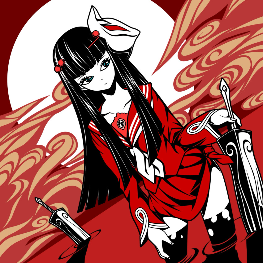 1girl, adashino_benio, artist_request, fox_mask, highres, mask, moon_background, non-web_source