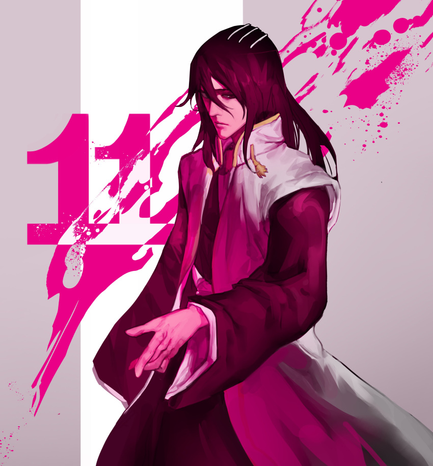 1boy, absurdres, black_hair, black_kimono, bleach, bleach:_sennen_kessen-hen, closed_mouth, cowboy_shot