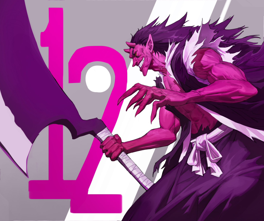abs, alternate_form, bankai, bare_arms, biceps, black_hair, black_hakama, black_haori