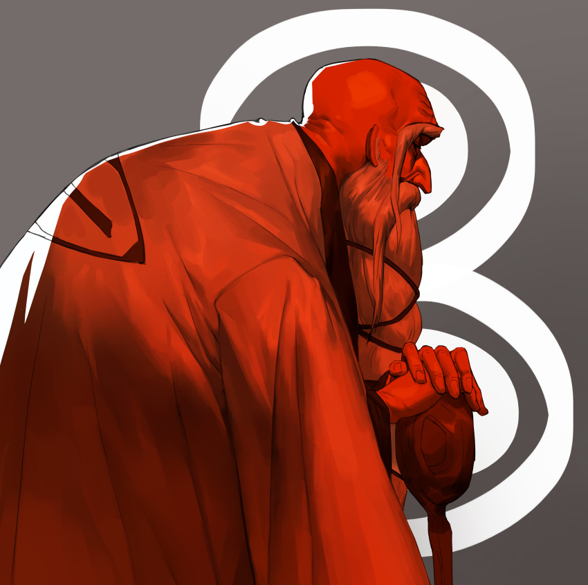 1boy, absurdres, backlighting, bald, beard, bleach, cane, closed_mouth