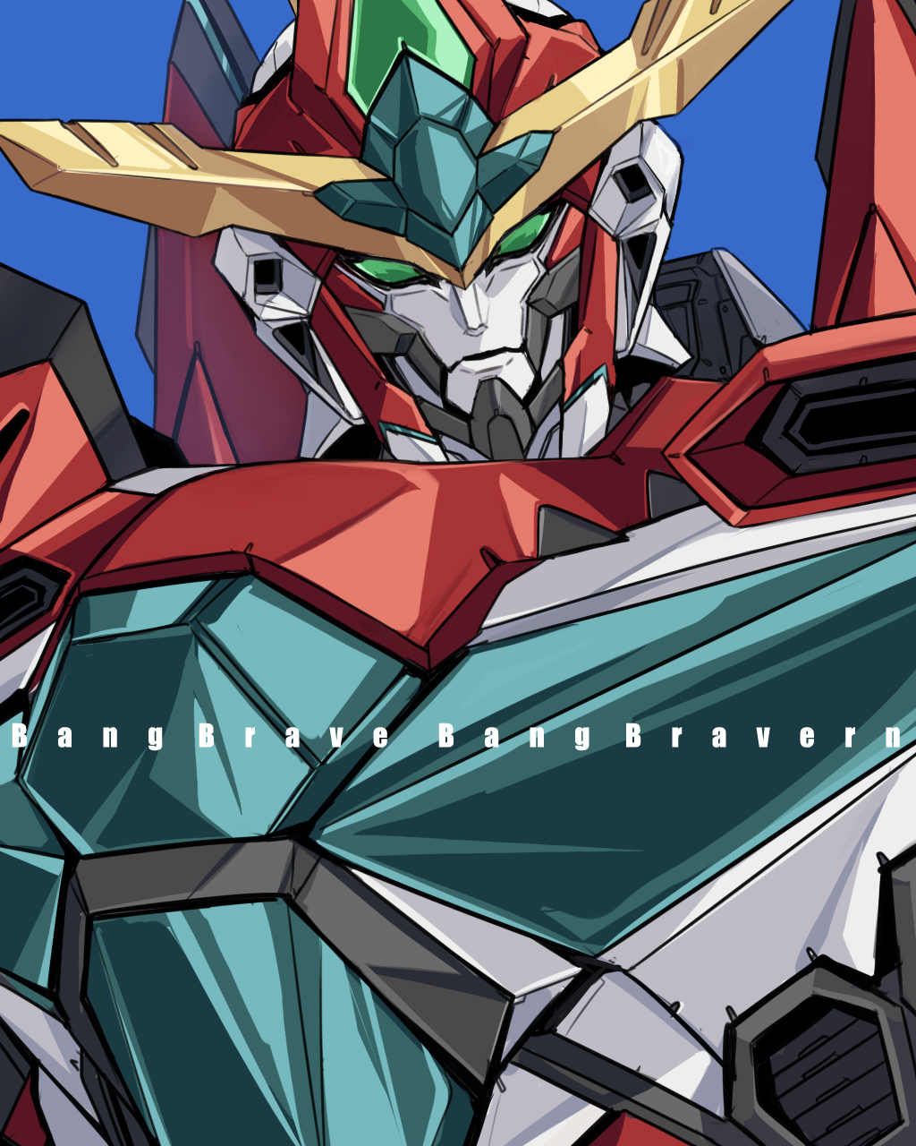 ban!_(bansankan), bang_brave_bang_bravern, blue_background, bravern, commentary_request, copyright_name, green_eyes, highres