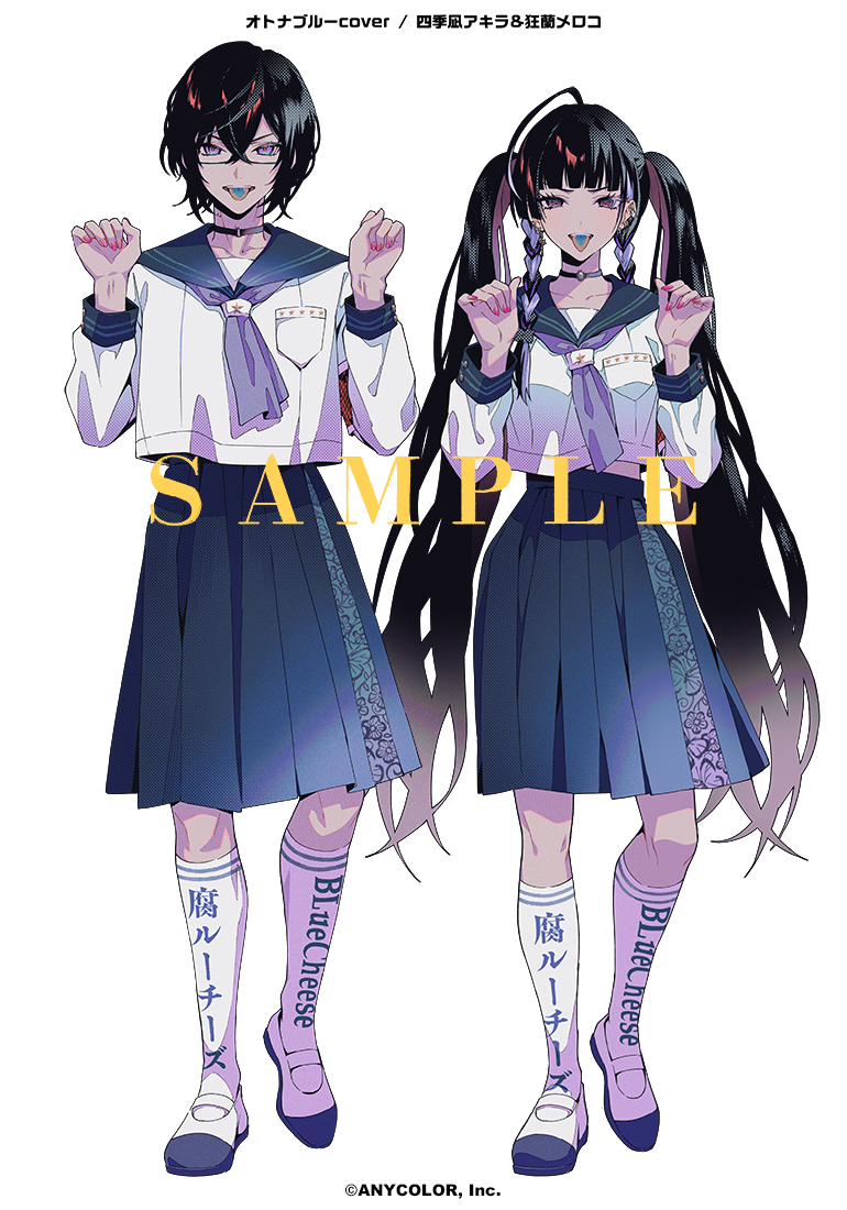 1boy, 1girl, :p, ahoge, armband, atarashii_gakko!, black_choker, black_hair