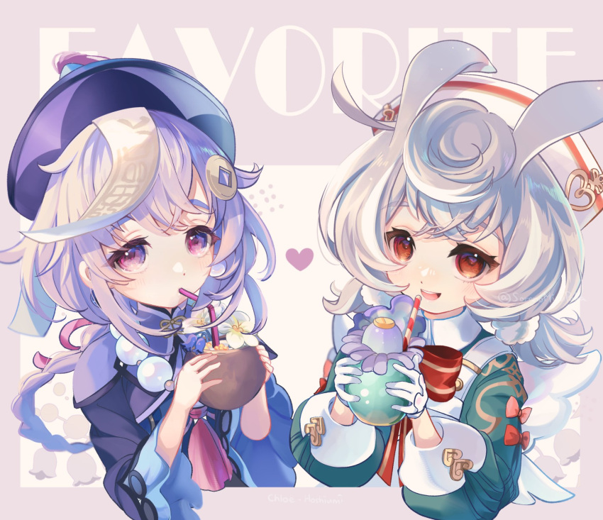 2girls, aqua_dress, bead_necklace, beads, bow, bowtie, braid, braided_ponytail