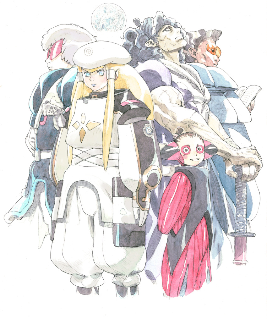 2girls, 3boys, absurdres, agrippa_maintainer, black_hair, blonde_hair, blue_eyes, commentary_request