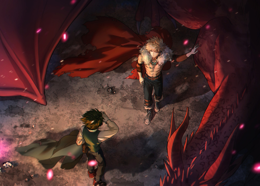 2boys, 2nd_popularity_poll_(boku_no_hero_academia), abs, alternate_universe, arm_at_side, bakugou_katsuki, belt, belt_buckle