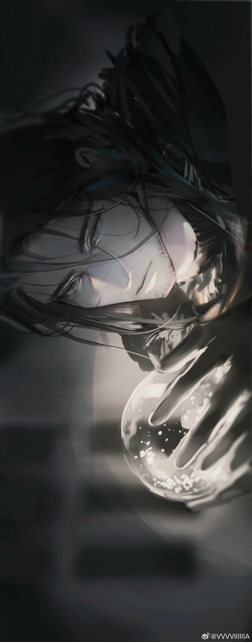 1boy, absurdres, arknights, brown_hair, gloves, hair_between_eyes, highres, holding