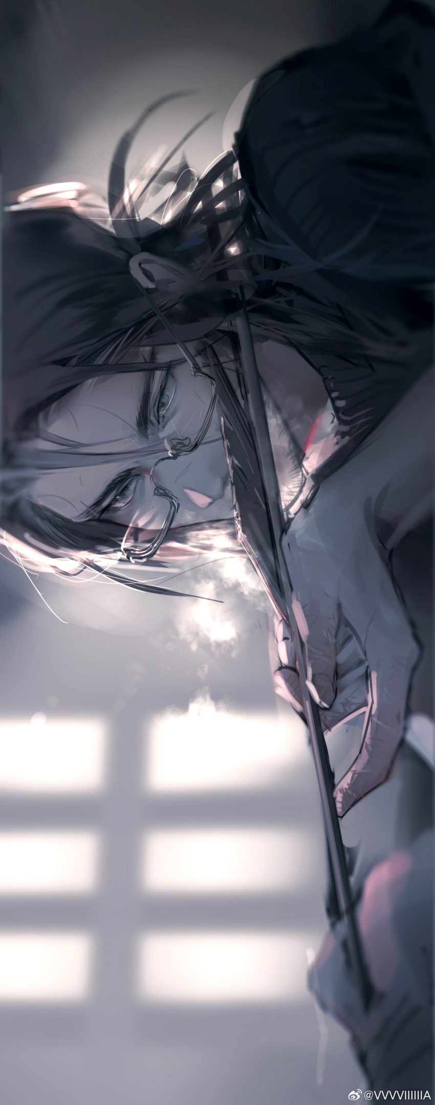 1boy, absurdres, arknights, arrow_(projectile), brown_hair, glass, hair_between_eyes, highres